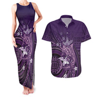 Samoa Tatau Marlin Couples Matching Tank Maxi Dress and Hawaiian Shirt With Siapo Motifs Violet LT05 Violet - Polynesian Pride