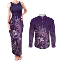 Samoa Tatau Marlin Couples Matching Tank Maxi Dress and Long Sleeve Button Shirt With Siapo Motifs Violet