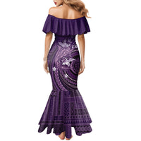 Samoa Tatau Marlin Family Matching Mermaid Dress and Hawaiian Shirt With Siapo Motifs Violet LT05 - Polynesian Pride