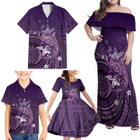 Samoa Tatau Marlin Family Matching Off Shoulder Maxi Dress and Hawaiian Shirt With Siapo Motifs Violet LT05 - Polynesian Pride