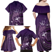 Samoa Tatau Marlin Family Matching Off Shoulder Maxi Dress and Hawaiian Shirt With Siapo Motifs Violet LT05 - Polynesian Pride