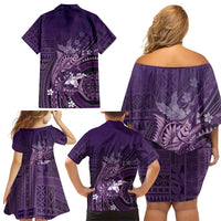 Samoa Tatau Marlin Family Matching Off Shoulder Short Dress and Hawaiian Shirt With Siapo Motifs Violet LT05 - Polynesian Pride