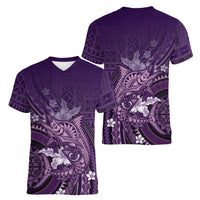 Samoa Tatau Marlin Women V-Neck T-Shirt With Siapo Motifs Violet