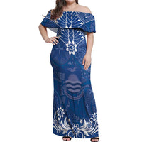 Wikin te Taetae ni Kiribati Off Shoulder Maxi Dress Pacific Tapa Pattern