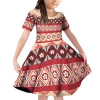 Tonga Language Week Family Matching Off Shoulder Short Dress and Hawaiian Shirt Lea Faka-Tonga Everyday LT05 Daughter's Dress Beige - Polynesian Pride