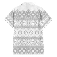 Tonga White Sunday Family Matching Long Sleeve Bodycon Dress and Hawaiian Shirt Tongan Ngatu Siale Pattern LT05 - Polynesian Pride