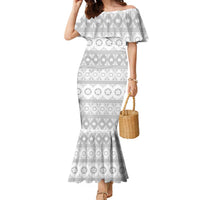 Tonga White Sunday Family Matching Mermaid Dress and Hawaiian Shirt Tongan Ngatu Siale Pattern LT05 Mom's Dress White - Polynesian Pride