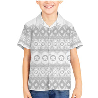 Tonga White Sunday Family Matching Mermaid Dress and Hawaiian Shirt Tongan Ngatu Siale Pattern LT05 Son's Shirt White - Polynesian Pride