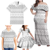 Tonga White Sunday Family Matching Off Shoulder Maxi Dress and Hawaiian Shirt Tongan Ngatu Siale Pattern LT05 - Polynesian Pride