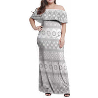 Tonga White Sunday Family Matching Off Shoulder Maxi Dress and Hawaiian Shirt Tongan Ngatu Siale Pattern LT05 Mom's Dress White - Polynesian Pride
