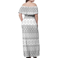Tonga White Sunday Family Matching Off Shoulder Maxi Dress and Hawaiian Shirt Tongan Ngatu Siale Pattern LT05 - Polynesian Pride