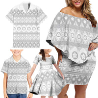 Tonga White Sunday Family Matching Off Shoulder Short Dress and Hawaiian Shirt Tongan Ngatu Siale Pattern LT05 - Polynesian Pride