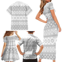 Tonga White Sunday Family Matching Short Sleeve Bodycon Dress and Hawaiian Shirt Tongan Ngatu Siale Pattern LT05 - Polynesian Pride