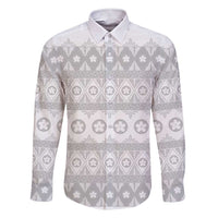 Tonga White Sunday Family Matching Short Sleeve Bodycon Dress and Hawaiian Shirt Tongan Ngatu Siale Pattern LT05 Dad's Shirt - Long Sleeve White - Polynesian Pride