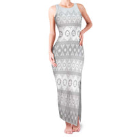Tonga White Sunday Family Matching Tank Maxi Dress and Hawaiian Shirt Tongan Ngatu Siale Pattern LT05 Mom's Dress White - Polynesian Pride