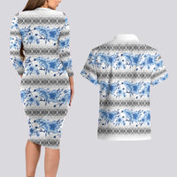 Samoa White Sunday Couples Matching Long Sleeve Bodycon Dress and Hawaiian Shirt Samoan Tapa Blue Hibiscus LT05 - Polynesian Pride