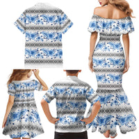 Samoa White Sunday Family Matching Mermaid Dress and Hawaiian Shirt Samoan Tapa Blue Hibiscus LT05 - Polynesian Pride