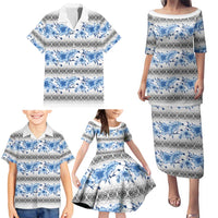 Samoa White Sunday Family Matching Puletasi and Hawaiian Shirt Samoan Tapa Blue Hibiscus LT05 - Polynesian Pride