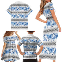 Samoa White Sunday Family Matching Short Sleeve Bodycon Dress and Hawaiian Shirt Samoan Tapa Blue Hibiscus LT05 - Polynesian Pride