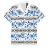 Samoa White Sunday Family Matching Summer Maxi Dress and Hawaiian Shirt Samoan Tapa Blue Hibiscus LT05 Dad's Shirt - Short Sleeve Blue - Polynesian Pride