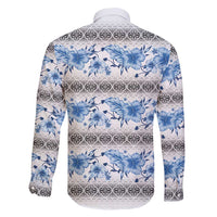 Samoa White Sunday Family Matching Summer Maxi Dress and Hawaiian Shirt Samoan Tapa Blue Hibiscus LT05 - Polynesian Pride