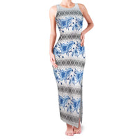 Samoa White Sunday Family Matching Tank Maxi Dress and Hawaiian Shirt Samoan Tapa Blue Hibiscus LT05 Mom's Dress Blue - Polynesian Pride