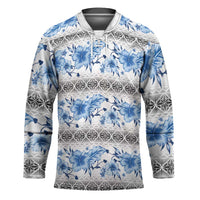 Samoa White Sunday Hockey Jersey Samoan Tapa Blue Hibiscus - Polynesian Pride