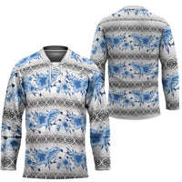 Samoa White Sunday Hockey Jersey Samoan Tapa Blue Hibiscus - Polynesian Pride