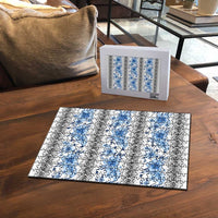 Samoa White Sunday Puzzle Samoan Tapa Blue Hibiscus - Polynesian Pride