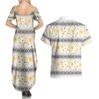 Samoa White Sunday Couples Matching Summer Maxi Dress and Hawaiian Shirt Samoan Tapa Yellow Hibiscus LT05 - Polynesian Pride
