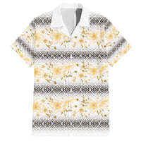 Samoa White Sunday Family Matching Off The Shoulder Long Sleeve Dress and Hawaiian Shirt Samoan Tapa Yellow Hibiscus LT05 Dad's Shirt - Short Sleeve Yellow - Polynesian Pride