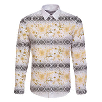 Samoa White Sunday Family Matching Off The Shoulder Long Sleeve Dress and Hawaiian Shirt Samoan Tapa Yellow Hibiscus LT05 Dad's Shirt - Long Sleeve Yellow - Polynesian Pride