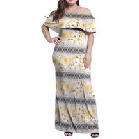 Samoa White Sunday Family Matching Off Shoulder Maxi Dress and Hawaiian Shirt Samoan Tapa Yellow Hibiscus LT05 Mom's Dress Yellow - Polynesian Pride