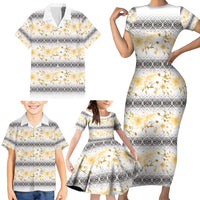 Samoa White Sunday Family Matching Short Sleeve Bodycon Dress and Hawaiian Shirt Samoan Tapa Yellow Hibiscus LT05 - Polynesian Pride