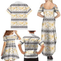 Samoa White Sunday Family Matching Summer Maxi Dress and Hawaiian Shirt Samoan Tapa Yellow Hibiscus LT05 - Polynesian Pride