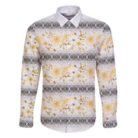 Samoa White Sunday Family Matching Summer Maxi Dress and Hawaiian Shirt Samoan Tapa Yellow Hibiscus LT05 Dad's Shirt - Long Sleeve Yellow - Polynesian Pride