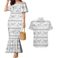 Samoa White Sunday Couples Matching Mermaid Dress and Hawaiian Shirt Samoan Tapa White Hibiscus LT05 White - Polynesian Pride