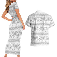 Samoa White Sunday Couples Matching Short Sleeve Bodycon Dress and Hawaiian Shirt Samoan Tapa White Hibiscus LT05 - Polynesian Pride
