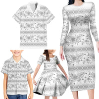 Samoa White Sunday Family Matching Long Sleeve Bodycon Dress and Hawaiian Shirt Samoan Tapa White Hibiscus LT05 - Polynesian Pride