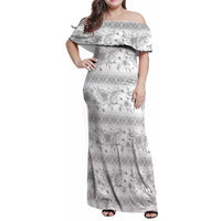 Samoa White Sunday Family Matching Off Shoulder Maxi Dress and Hawaiian Shirt Samoan Tapa White Hibiscus LT05 Mom's Dress White - Polynesian Pride