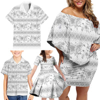 Samoa White Sunday Family Matching Off Shoulder Short Dress and Hawaiian Shirt Samoan Tapa White Hibiscus LT05 - Polynesian Pride