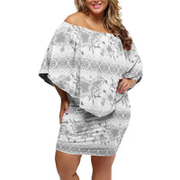 Samoa White Sunday Family Matching Off Shoulder Short Dress and Hawaiian Shirt Samoan Tapa White Hibiscus LT05 Mom's Dress White - Polynesian Pride
