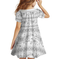 Samoa White Sunday Kid Short Sleeve Dress Samoan Tapa White Hibiscus - Polynesian Pride