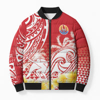 Personalised Tahiti Surfing Bomber Puffer Jacket Polynesian Style LT05 Unisex Red - Polynesian Pride