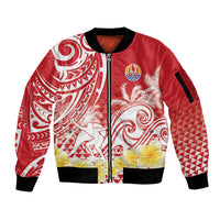Personalised Tahiti Surfing Sleeve Zip Bomber Jacket Polynesian Style LT05 Unisex Red - Polynesian Pride