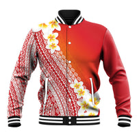 Tahiti Plumeria Tribal Pattern Baseball Jacket Wave Style Red LT05 Unisex Red - Polynesian Pride