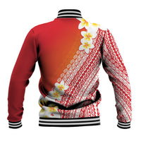 Tahiti Plumeria Tribal Pattern Baseball Jacket Wave Style Red LT05 - Polynesian Pride
