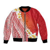 Tahiti Plumeria Tribal Pattern Bomber Jacket Wave Style Red LT05 Unisex Red - Polynesian Pride