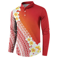 Tahiti Plumeria Tribal Pattern Button Sweatshirt Wave Style Red LT05 - Polynesian Pride