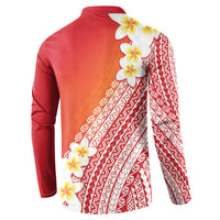 Tahiti Plumeria Tribal Pattern Button Sweatshirt Wave Style Red LT05 - Polynesian Pride